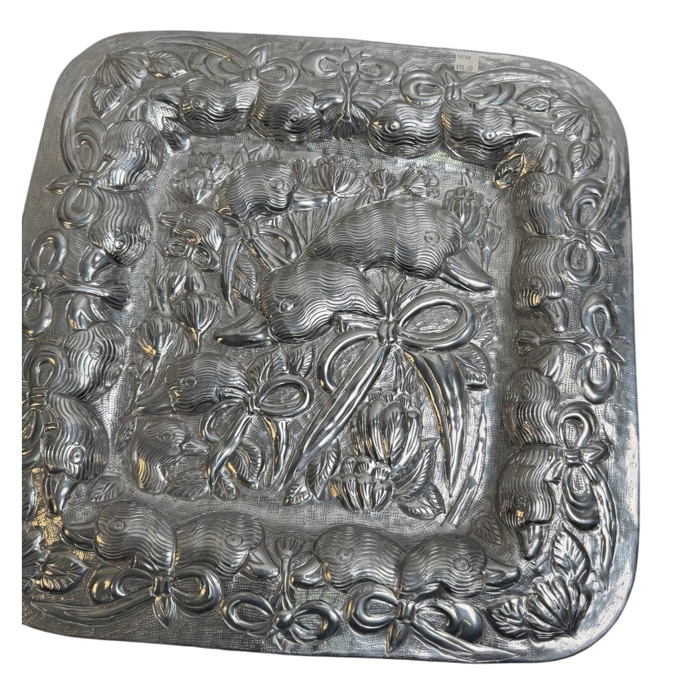 Embossed Aluminum Duck Bow Floral‎ Square Serving Tray Platter Vintage Style